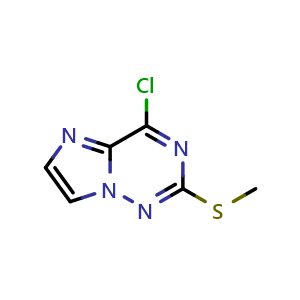 Chemical structure of 4-chloro-2-methylsulfanyl-imidazo[2,1-f][1,2,4]triazine , CAS 1623461-10-8, AChemBlock S85397