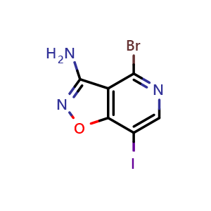 Chemical structure of 4-bromo-7-iodo-[1,2]oxazolo[4,5-c]pyridin-3-amine , CAS 2306261-94-7, AChemBlock S85401