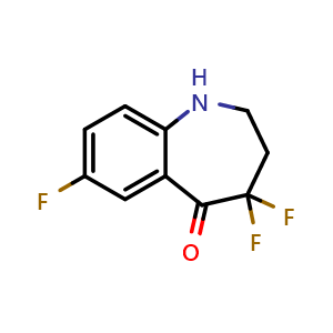 Chemical structure of 4,4,7-trifluoro-2,3,4,5-tetrahydro-1H-1-benzazepin-5-one , CAS 2306270-94-8, AChemBlock S85419