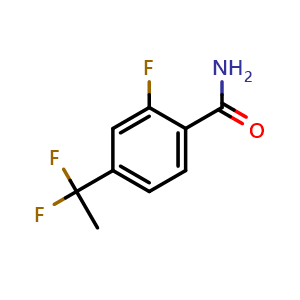 Chemical structure of 4-(1,1-difluoroethyl)-2-fluoro-benzamide , CAS 2375194-94-6, AChemBlock S85438