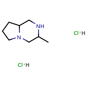 Chemical structure of 3-methyl-1,2,3,4,6,7,8,8a-octahydropyrrolo[1,2-a]pyrazine;dihydrochloride , CAS 2375194-70-8, AChemBlock S85453