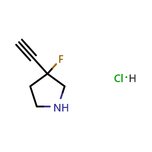 Chemical structure of 3-ethynyl-3-fluoro-pyrrolidine hydrochloride , CAS 2306275-74-9, AChemBlock S85460