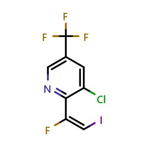 Chemical structure of 3-chloro-2-[(E)-1-fluoro-2-iodo-vinyl]-5-(trifluoromethyl)pyridine , CAS 2306281-16-1, AChemBlock S85465