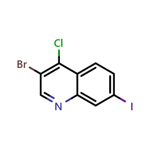 Chemical structure of 3-bromo-4-chloro-7-iodo-quinoline , CAS 2375196-08-8, AChemBlock S85471