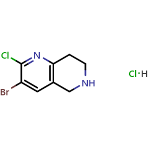 Chemical structure of 3-bromo-2-chloro-5,6,7,8-tetrahydro-1,6-naphthyridine hydrochloride , CAS 2306261-57-2, AChemBlock S85474