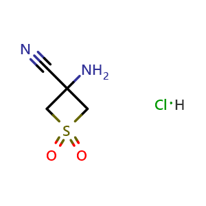 Chemical structure of 3-Amino-1,1-dioxo-thietane-3-carbonitrile hydrochloride , CAS 2306268-09-5, AChemBlock S85479