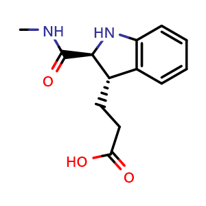 Chemical structure of 3-[trans-2-(methylcarbamoyl)indolin-3-yl]propanoic acid , CAS 2306253-33-6, AChemBlock S85482