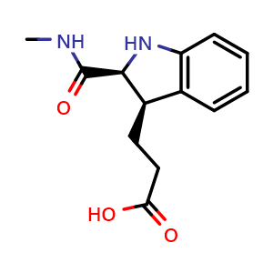 Chemical structure of 3-[cis-2-(methylcarbamoyl)indolin-3-yl]propanoic acid , CAS 2306247-54-9, AChemBlock S85483