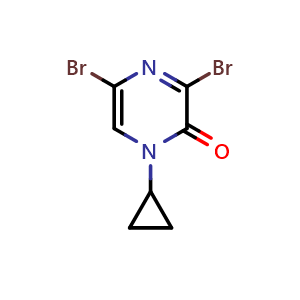 Chemical structure of 3,5-dibromo-1-cyclopropyl-pyrazin-2-one , CAS 2306268-19-7, AChemBlock S85491