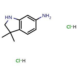 Chemical structure of 3,3-dimethylindolin-6-amine;dihydrochloride , CAS 2375196-07-7, AChemBlock S85493