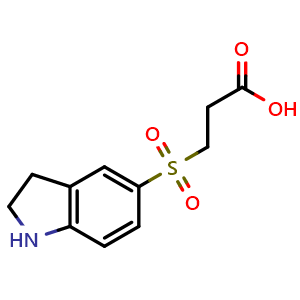 Chemical structure of 3-(2,3-dihydro-1H-indole-5-sulfonyl)propanoic acid , CAS 2306263-57-8, AChemBlock S85517