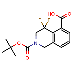 Chemical structure of 2-tert-butoxycarbonyl-4,4-difluoro-1,3-dihydroisoquinoline-5-carboxylic acid , CAS 2306272-29-5, AChemBlock S85532
