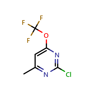 Chemical structure of 2-chloro-4-methyl-6-(trifluoromethoxy)pyrimidine , CAS 2306276-47-9, AChemBlock S85558