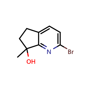 Chemical structure of 2-bromo-7-methyl-5,6-dihydrocyclopenta[b]pyridin-7-ol , CAS 2306271-11-2, AChemBlock S85565