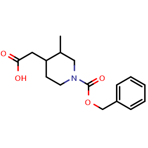 Chemical structure of 2-{1-[(benzyloxy)carbonyl]-3-methylpiperidin-4-yl}acetic acid , CAS 2306260-89-7, AChemBlock S85601