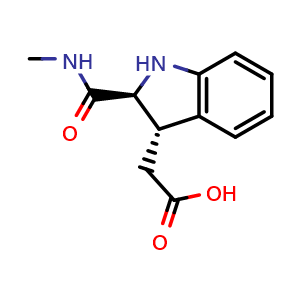 Chemical structure of 2-[trans-2-(methylcarbamoyl)indolin-3-yl]acetic acid , CAS 2306253-70-1, AChemBlock S85612