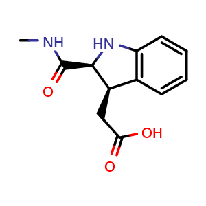 Chemical structure of 2-[cis-2-(methylcarbamoyl)indolin-3-yl]acetic acid , CAS 2306252-74-2, AChemBlock S85614