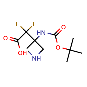 Chemical structure of 2-[3-(tert-butoxycarbonylamino)azetidin-3-yl]-2,2-difluoro-acetic acid , CAS 2306268-08-4, AChemBlock S85620