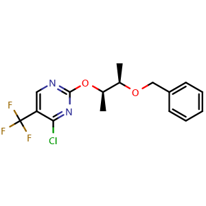 Chemical structure of 2-[(1R,2R)-2-benzyloxy-1-methyl-propoxy]-4-chloro-5-(trifluoromethyl)pyrimidine , CAS 2306253-24-5, AChemBlock S85634