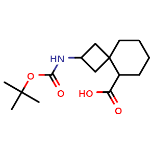 Chemical structure of 2-(tert-butoxycarbonylamino)spiro[3.5]nonane-9-carboxylic acid , CAS 2306264-68-4, AChemBlock S85660