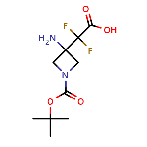 Chemical structure of 2-(3-amino-1-tert-butoxycarbonyl-azetidin-3-yl)-2,2-difluoro-acetic acid , CAS 2306270-05-1, AChemBlock S85687
