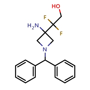 Chemical structure of 2-(3-amino-1-benzhydryl-azetidin-3-yl)-2,2-difluoro-ethanol , CAS 2306277-19-8, AChemBlock S85688