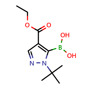 Chemical structure of 1-tert-butyl-4-(ethoxycarbonyl)-1H-pyrazol-5-ylboronic acid , AChemBlock S85702