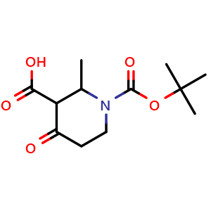 Chemical structure of 1-tert-butoxycarbonyl-2-methyl-4-oxo-piperidine-3-carboxylic acid , CAS 2306268-43-7, AChemBlock S85718