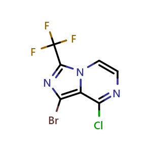 Chemical structure of 1-bromo-8-chloro-3-(trifluoromethyl)imidazo[1,5-a]pyrazine , CAS 2306277-73-4, AChemBlock S85735