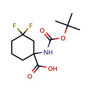 Chemical structure of 1-(tert-butoxycarbonylamino)-3,3-difluoro-cyclohexanecarboxylic acid , CAS 2306261-00-5, AChemBlock S85775