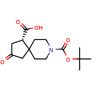 Chemical structure of (4S)-8-tert-butoxycarbonyl-2-oxo-8-azaspiro[4.5]decane-4-carboxylic acid , CAS 2306255-45-6, AChemBlock S85926