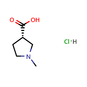 Chemical structure of (3S)-1-methylpyrrolidine-3-carboxylic acid hydrochloride , CAS 2361330-10-9, AChemBlock S85980