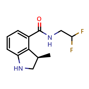 Chemical structure of (3R)-N-(2,2-difluoroethyl)-3-methyl-indoline-4-carboxamide , CAS 2306252-72-0, AChemBlock S86000