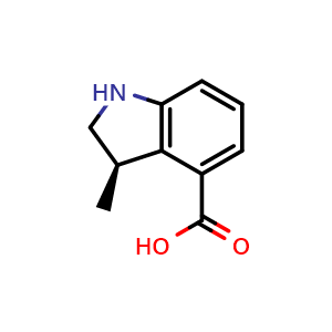 Chemical structure of (3R)-3-methylindoline-4-carboxylic acid , CAS 2306253-05-2, AChemBlock S86004