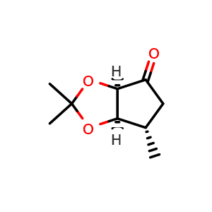 Chemical structure of (3aR,6S,6aR)-2,2,6-trimethyl-3a,5,6,6a-tetrahydrocyclopenta[d][1,3]dioxol-4-one , CAS 148969-55-5, AChemBlock S86033