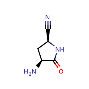 Chemical structure of (2S,4S)-rel-4-amino-5-oxo-pyrrolidine-2-carbonitrile , CAS 2306249-57-8, AChemBlock S86041