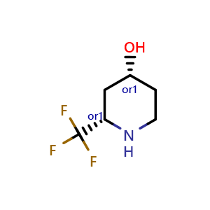 Chemical structure of (2S,4R)-rel-2-(trifluoromethyl)piperidin-4-ol , CAS 1932078-21-1, AChemBlock S86049