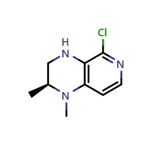 Chemical structure of (2S)-5-chloro-1,2-dimethyl-3,4-dihydro-2H-pyrido[3,4-b]pyrazine , CAS 2375165-55-0, AChemBlock S86062