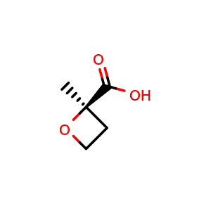 Chemical structure of (2R)-2-methyloxetane-2-carboxylic acid , CAS 2306250-03-1, AChemBlock S86097