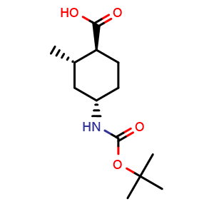 Chemical structure of (1S,2S,4S)-rel-4-(tert-butoxycarbonylamino)-2-methyl-cyclohexanecarboxylic acid , CAS 2306252-20-8, AChemBlock S86135