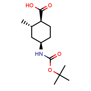 Chemical structure of (1S,2S,4R)-rel-4-(tert-butoxycarbonylamino)-2-methyl-cyclohexanecarboxylic acid , CAS 2306249-17-0, AChemBlock S86137