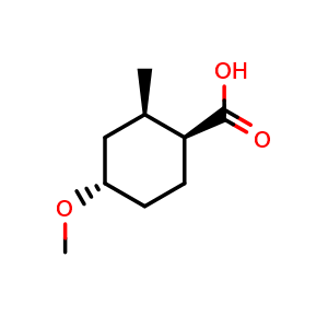 Chemical structure of (1S,2R,4S)-rel-4-methoxy-2-methyl-cyclohexanecarboxylic acid , CAS 2306248-29-1, AChemBlock S86145