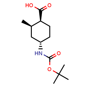 Chemical structure of (1S,2R,4S)-rel-4-(tert-butoxycarbonylamino)-2-methyl-cyclohexanecarboxylic acid , CAS 2306245-48-5, AChemBlock S86147