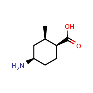Chemical structure of (1S,2R,4R)-rel-4-amino-2-methyl-cyclohexanecarboxylic acid , CAS 2306249-24-9, AChemBlock S86149