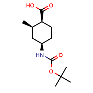 Chemical structure of (1S,2R,4R)-4-(tert-butoxycarbonylamino)-2-methyl-cyclohexanecarboxylic acid , CAS 2306246-63-7, AChemBlock S86150