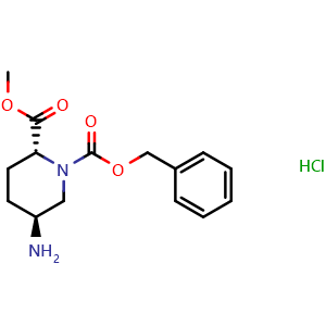Chemical structure of 1-benzyl 2-methyl (2R,5S)-5-aminopiperidine-1,2-dicarboxylate hydrochloride , CAS 2306253-26-7, AChemBlock S86201