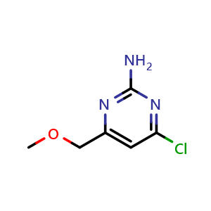 Chemical structure of 4-Chloro-6-(methoxymethyl)pyrimidin-2-amine , CAS 856972-65-1, AChemBlock S86348