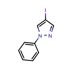 Chemical structure of 4-Iodo-1-phenyl-1H-pyrazole , CAS 23889-85-2, AChemBlock S86393
