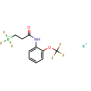 Chemical structure of potassium trifluoro(3-oxo-3-((2-(trifluoromethoxy)phenyl)amino)propyl)borate , CAS 1705578-34-2, AChemBlock S86408