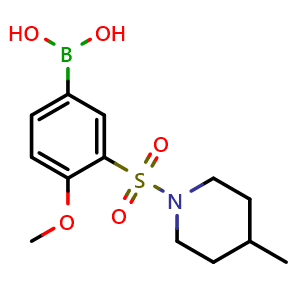 Chemical structure of (4-methoxy-3-((4-methylpiperidin-1-yl)sulfonyl)phenyl)boronic acid , CAS 1704074-57-6, AChemBlock S86413